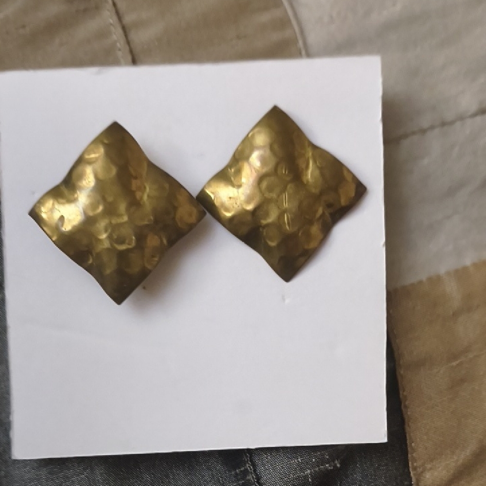 Hammered Square Gold-Tone Stud Earrings
